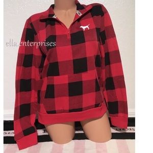 VS Pink Red Black Plaid Perfect Quarter Zip